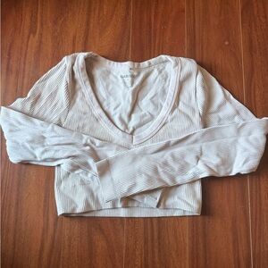 Garage Cream Ribbed V-Neck Crop Top